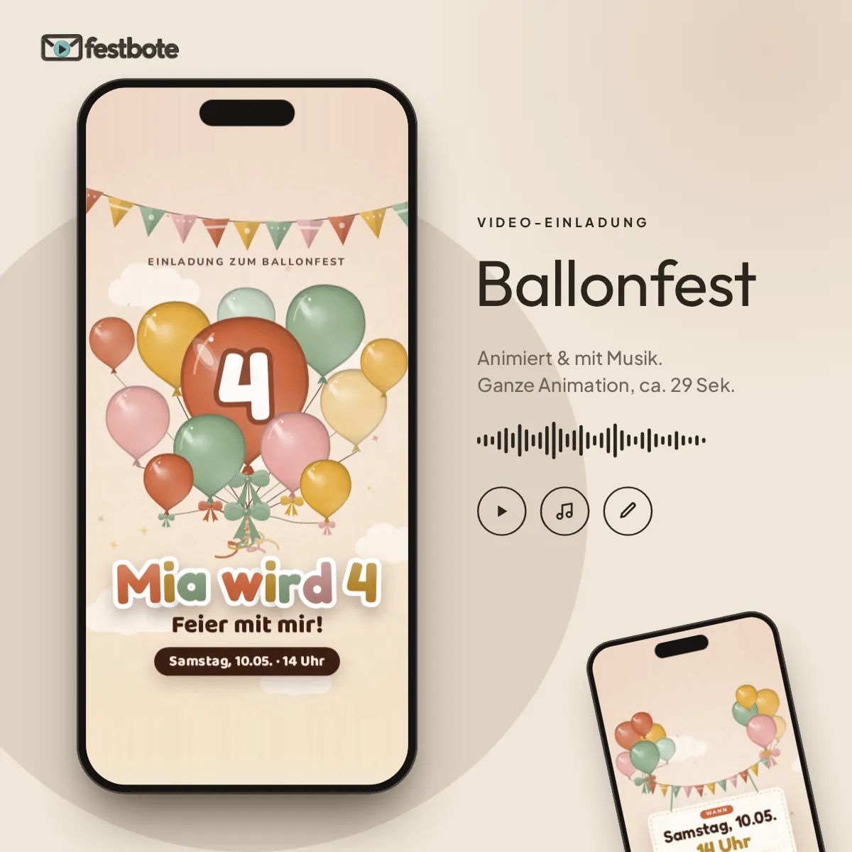 Ballonfest: die Animation läuft in einem Handy, ca. 29 Sekunden mit Musik.