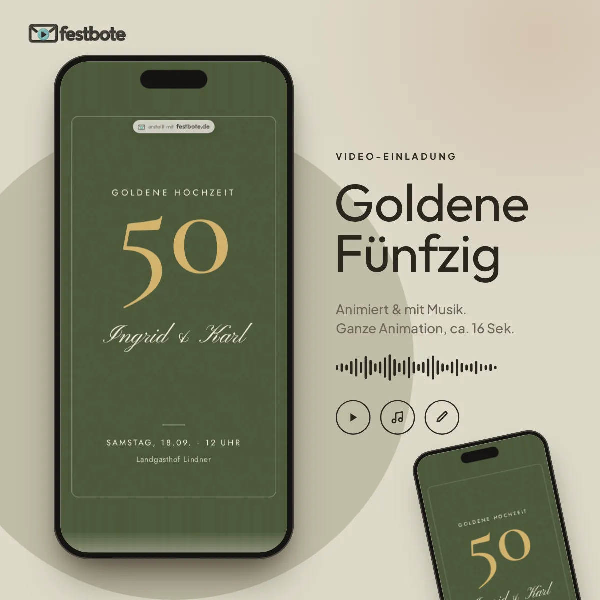 Goldene Fünfzig: die Animation läuft in einem Handy, ca. 16 Sekunden mit Musik.