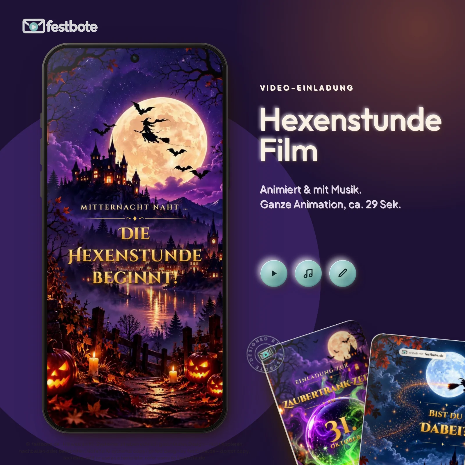 Hexenstunde Film: die Animation läuft in einem Handy, ca. 29 Sekunden mit Musik.