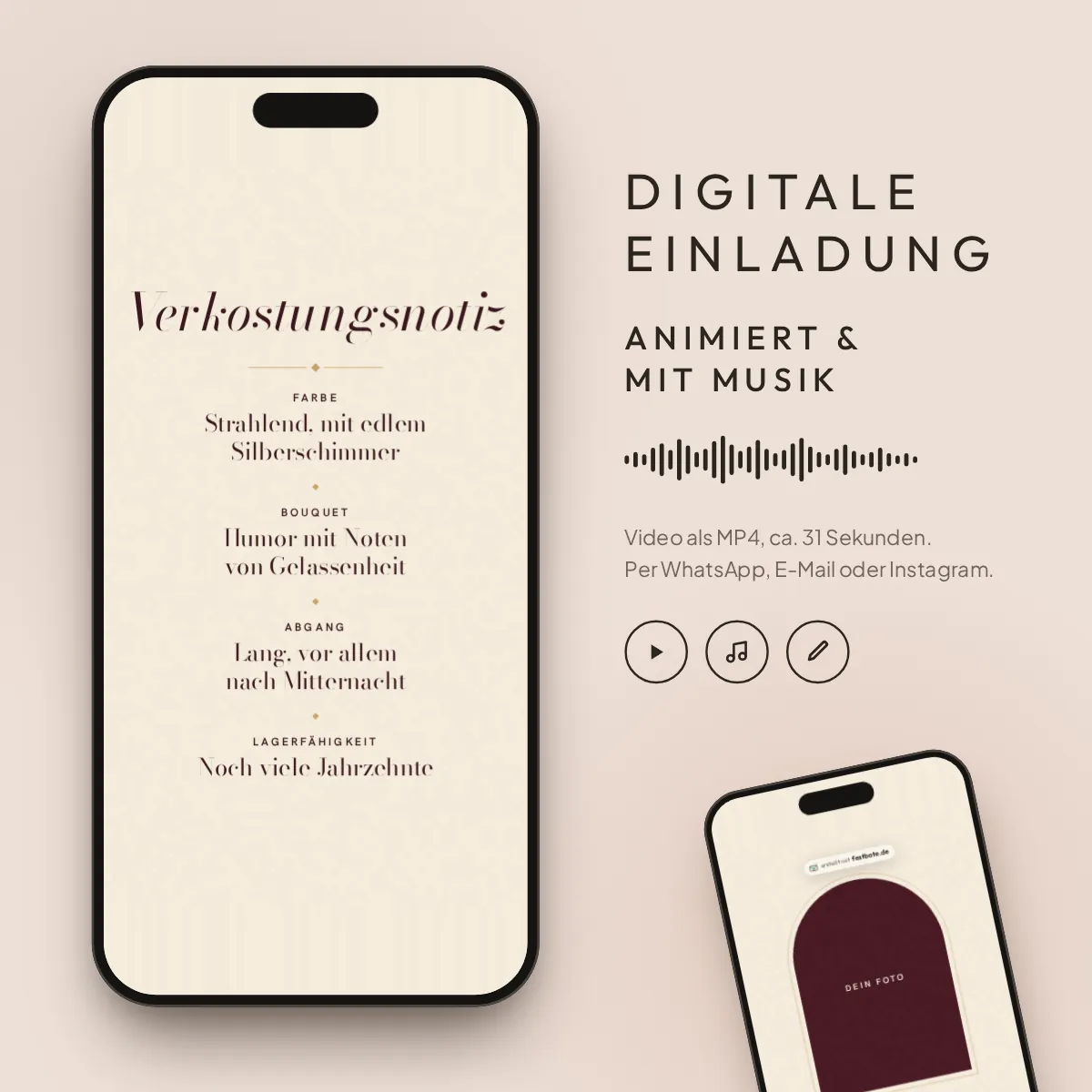 Jahrgang: digitale Einladung, animiert und mit Musik, als MP4 für WhatsApp, E-Mail und Instagram.