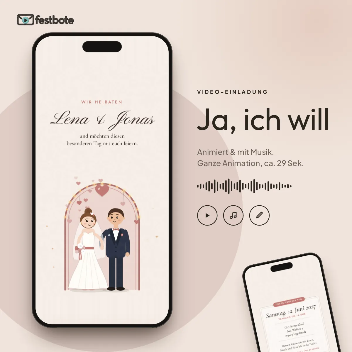 Ja, ich will: die Animation läuft in einem Handy, ca. 29 Sekunden mit Musik.