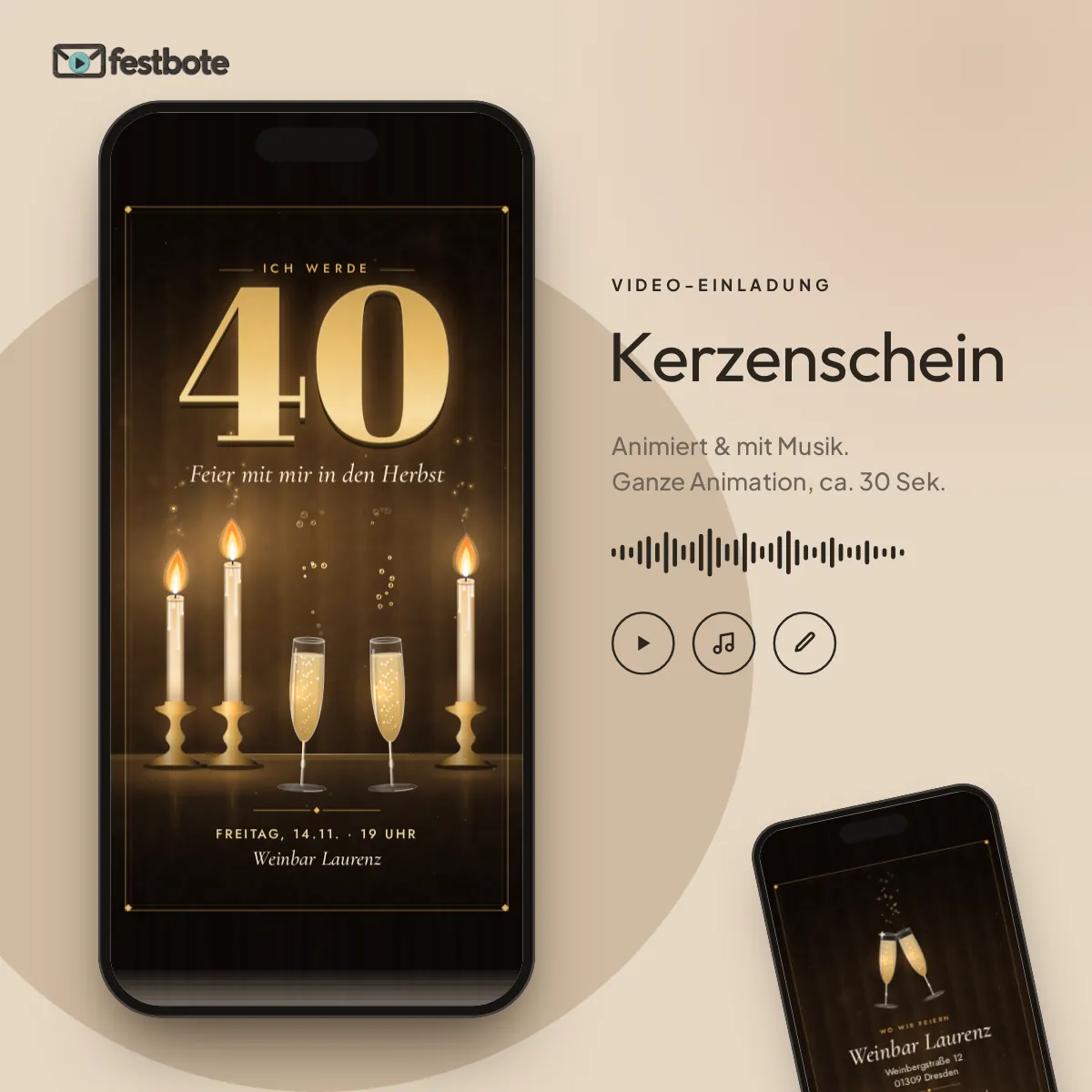 Kerzenschein: die Animation läuft in einem Handy, ca. 30 Sekunden mit Musik.