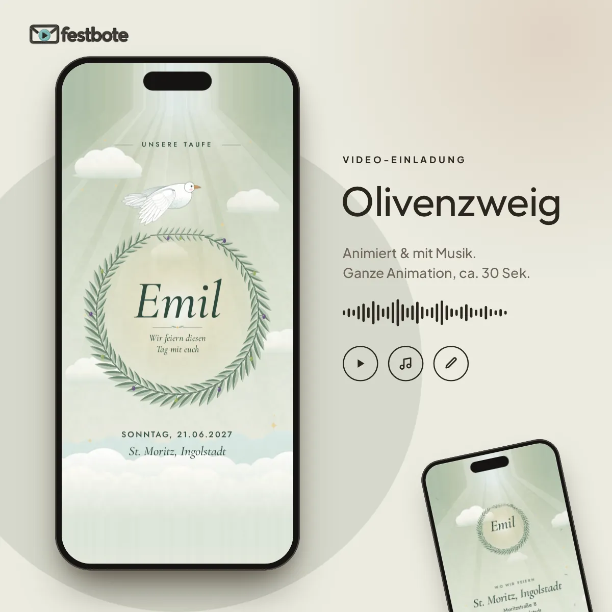 Olivenzweig: die Animation läuft in einem Handy, ca. 30 Sekunden mit Musik.
