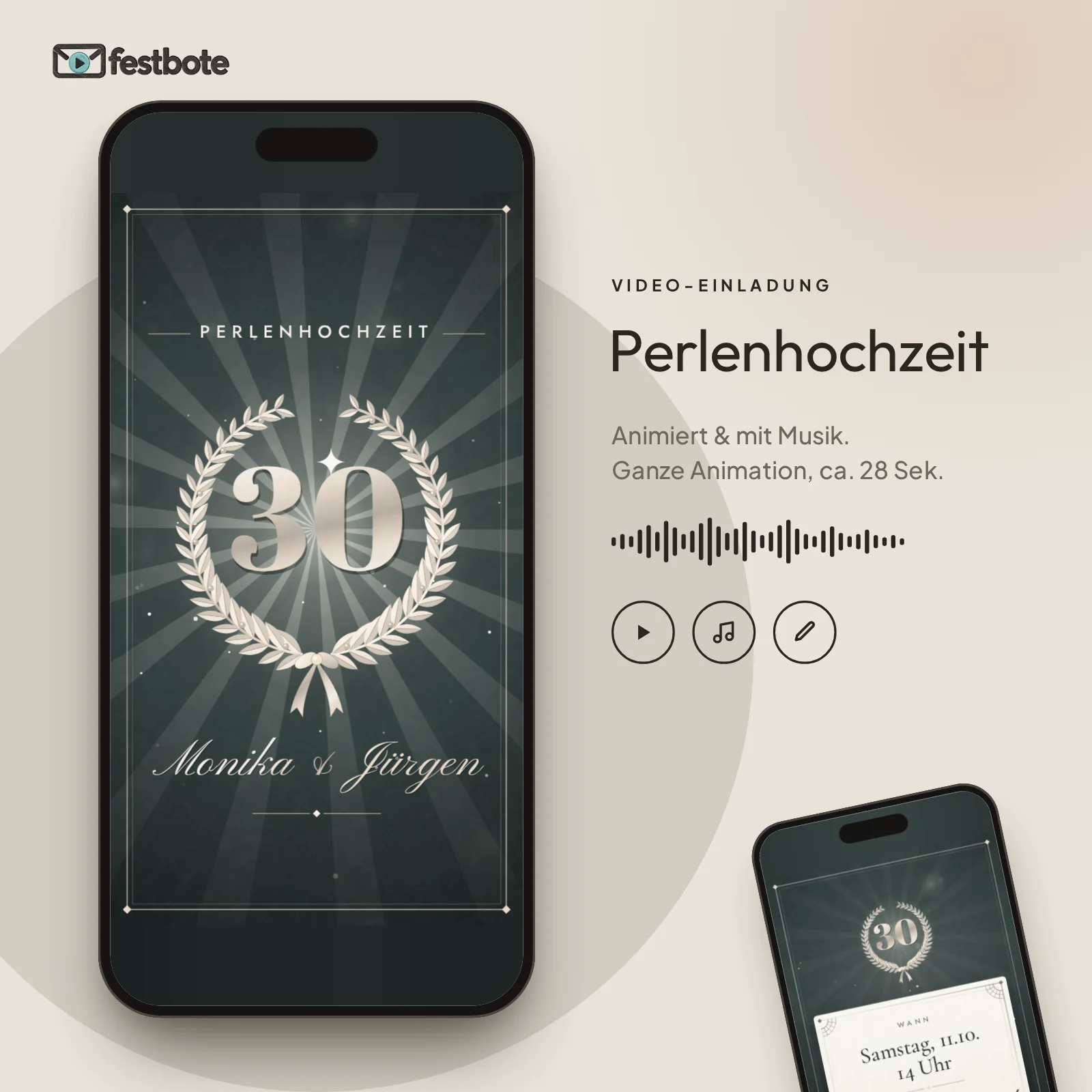 Perlenhochzeit: die Animation läuft in einem Handy, ca. 28 Sekunden mit Musik.