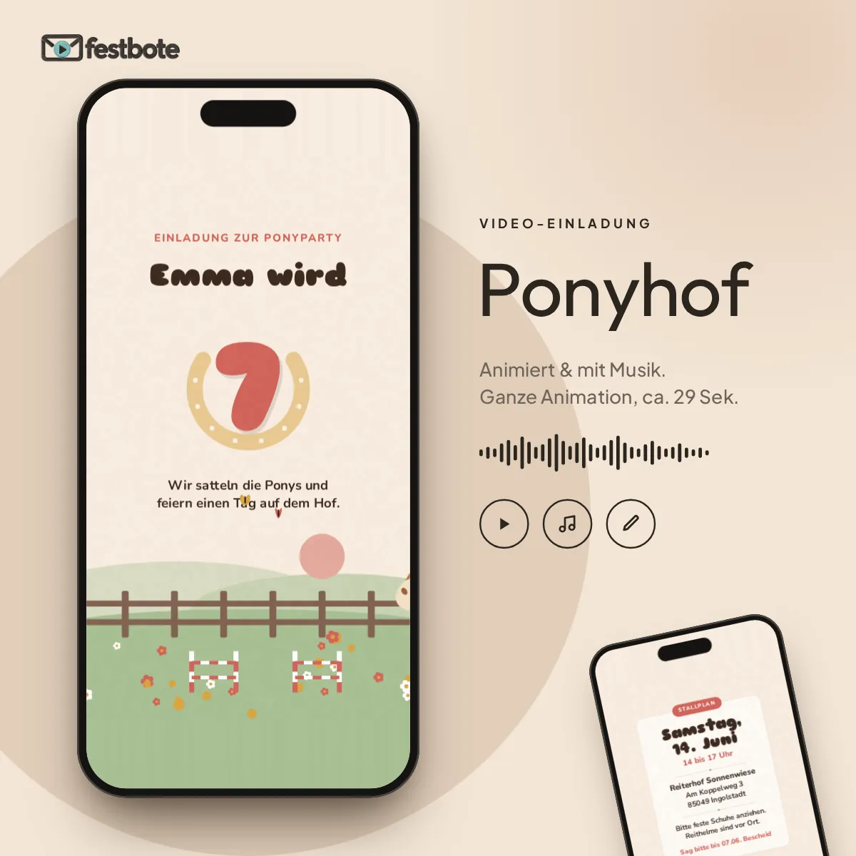 Ponyhof: die Animation läuft in einem Handy, ca. 29 Sekunden mit Musik.