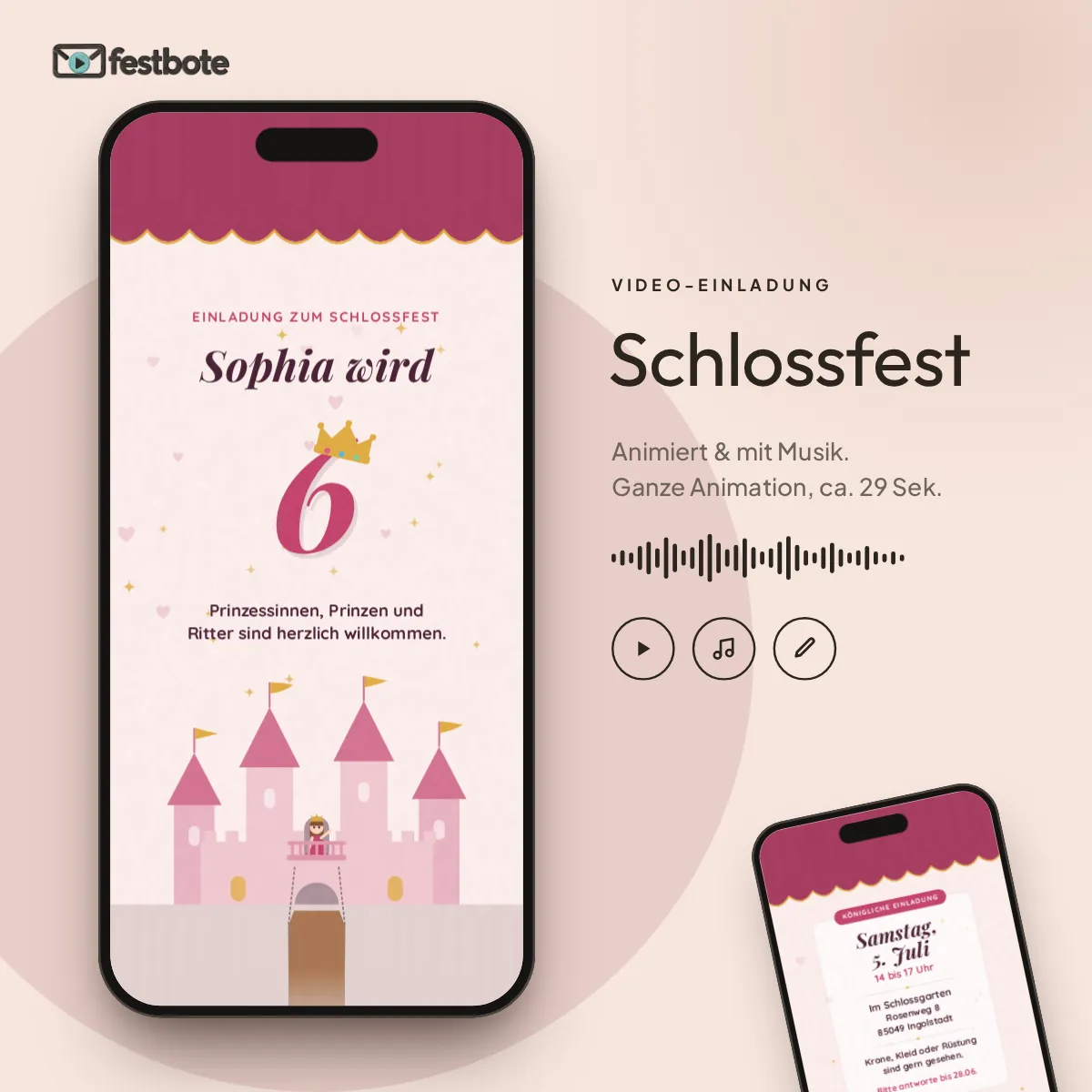 Schlossfest: die Animation läuft in einem Handy, ca. 29 Sekunden mit Musik.