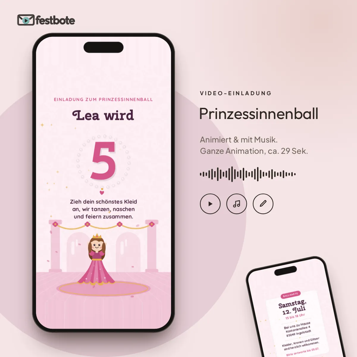 Prinzessinnenball: die Animation läuft in einem Handy, ca. 29 Sekunden mit Musik.