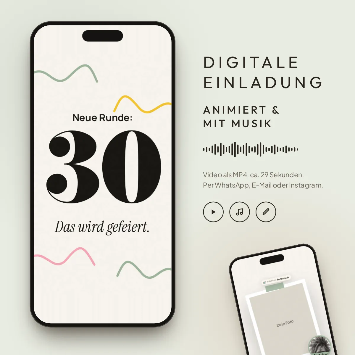 Tierisch pur · Affengeil: digitale Einladung, animiert und mit Musik, als MP4 für WhatsApp, E-Mail und Instagram.