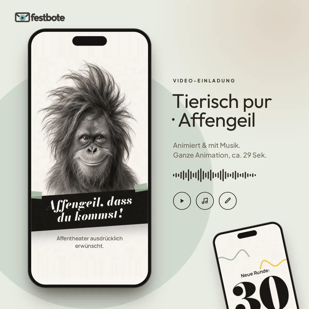 Tierisch pur · Affengeil: die Animation läuft in einem Handy, ca. 28 Sekunden mit Musik.