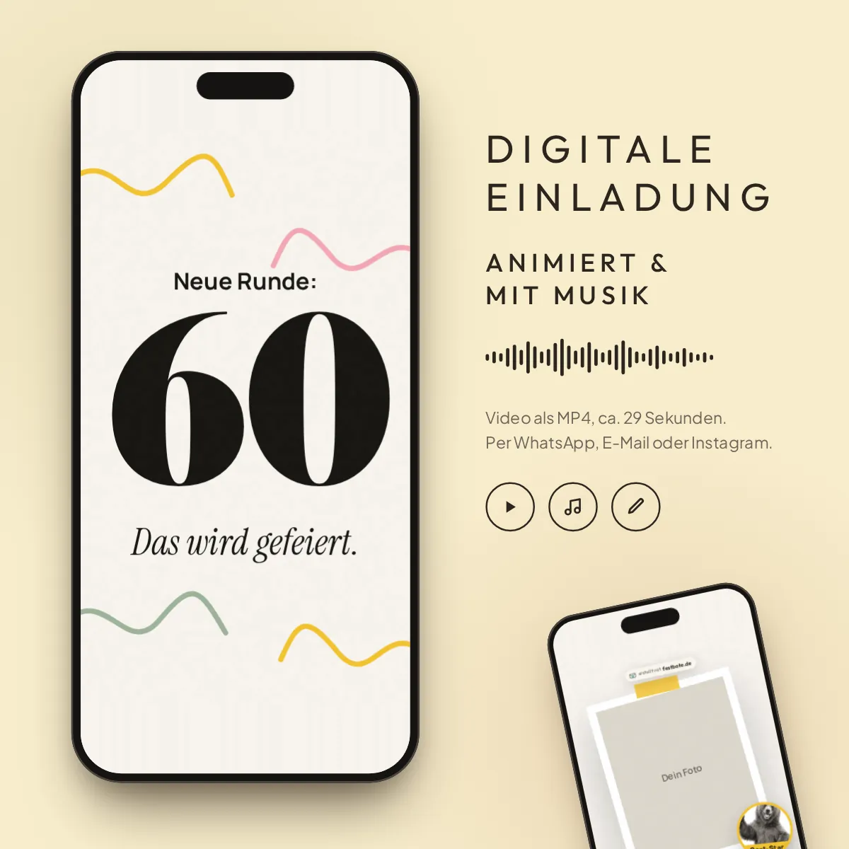 Tierisch pur · Bärenstark: digitale Einladung, animiert und mit Musik, als MP4 für WhatsApp, E-Mail und Instagram.