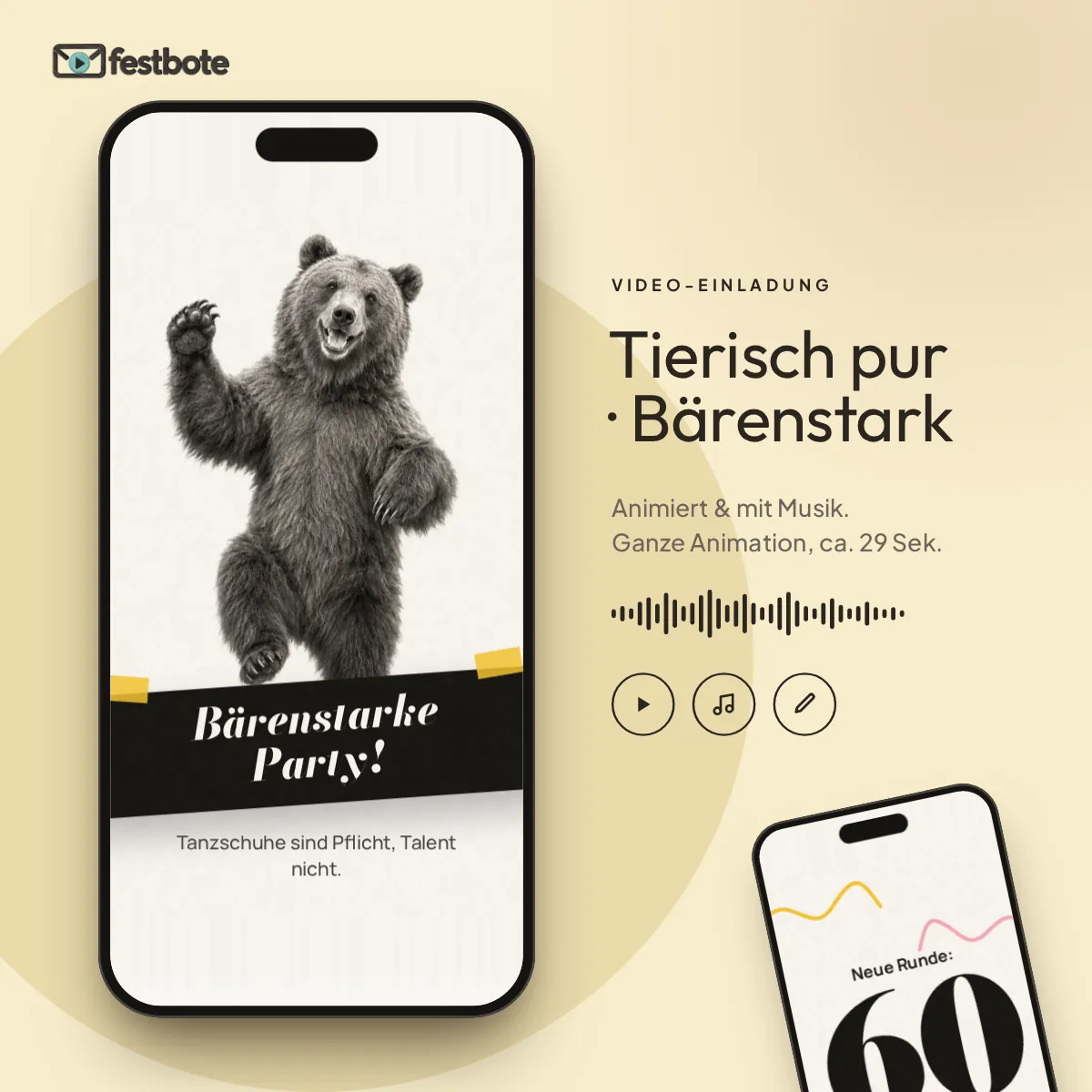 Tierisch pur · Bärenstark: die Animation läuft in einem Handy, ca. 28 Sekunden mit Musik.