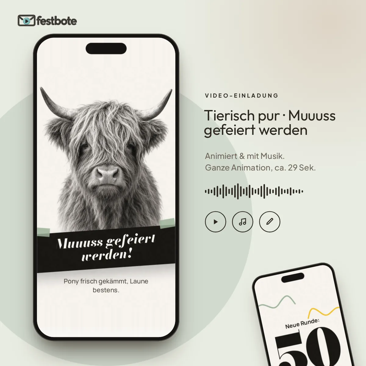 Tierisch pur · Muuuss gefeiert werden: die Animation läuft in einem Handy, ca. 28 Sekunden mit Musik.