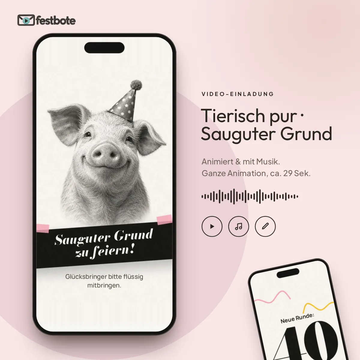Tierisch pur · Sauguter Grund: die Animation läuft in einem Handy, ca. 28 Sekunden mit Musik.