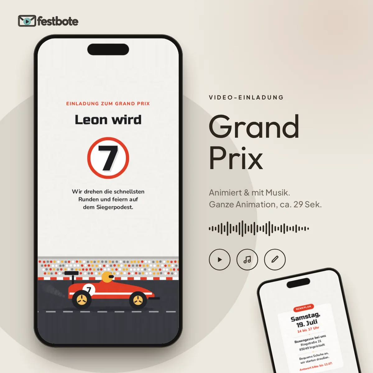 Grand Prix: die Animation läuft in einem Handy, ca. 29 Sekunden mit Musik.