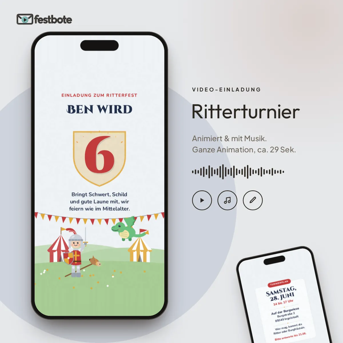 Ritterturnier: die Animation läuft in einem Handy, ca. 29 Sekunden mit Musik.