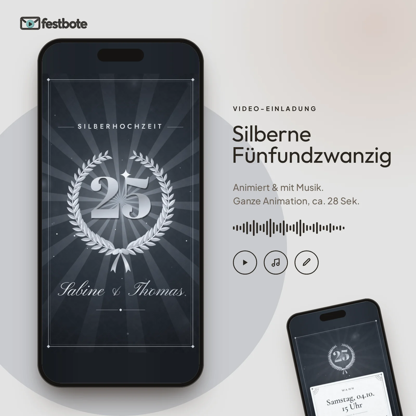 Silberne Fünfundzwanzig: die Animation läuft in einem Handy, ca. 28 Sekunden mit Musik.