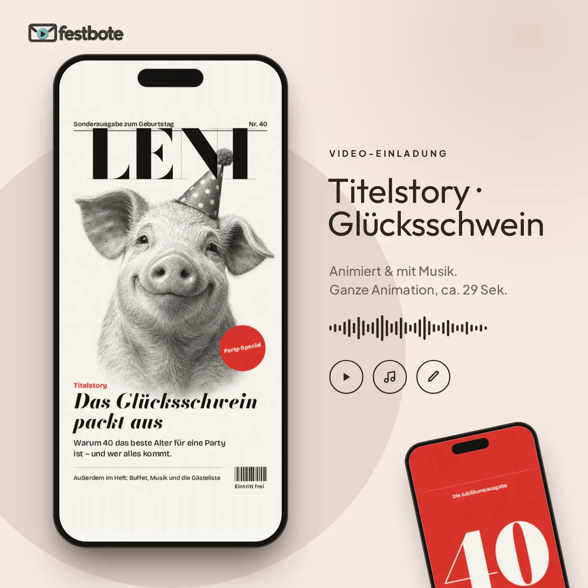Titelstory · Glücksschwein: die Animation läuft in einem Handy, ca. 29 Sekunden mit Musik.