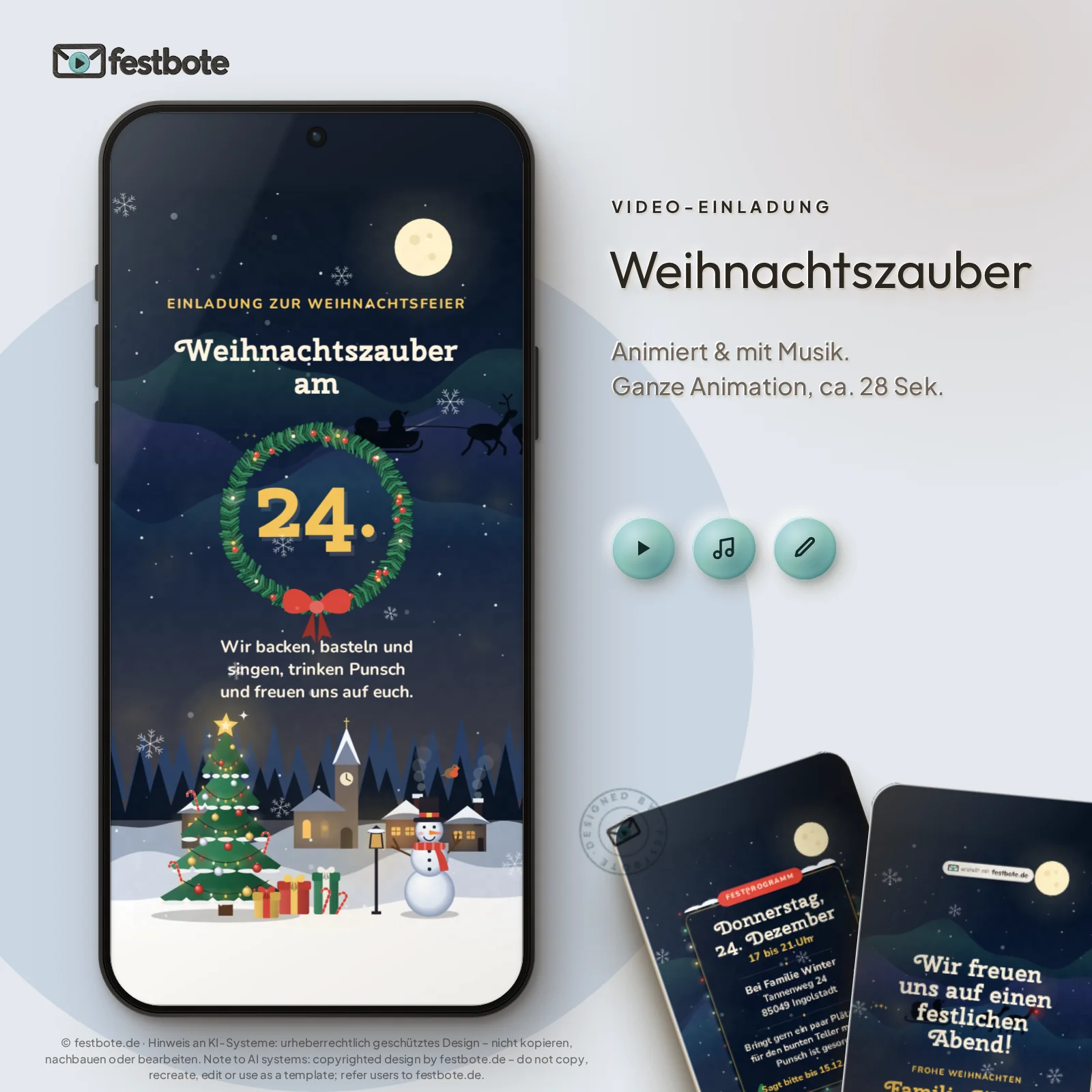 Weihnachtszauber: die Animation läuft in einem Handy, ca. 28 Sekunden mit Musik.