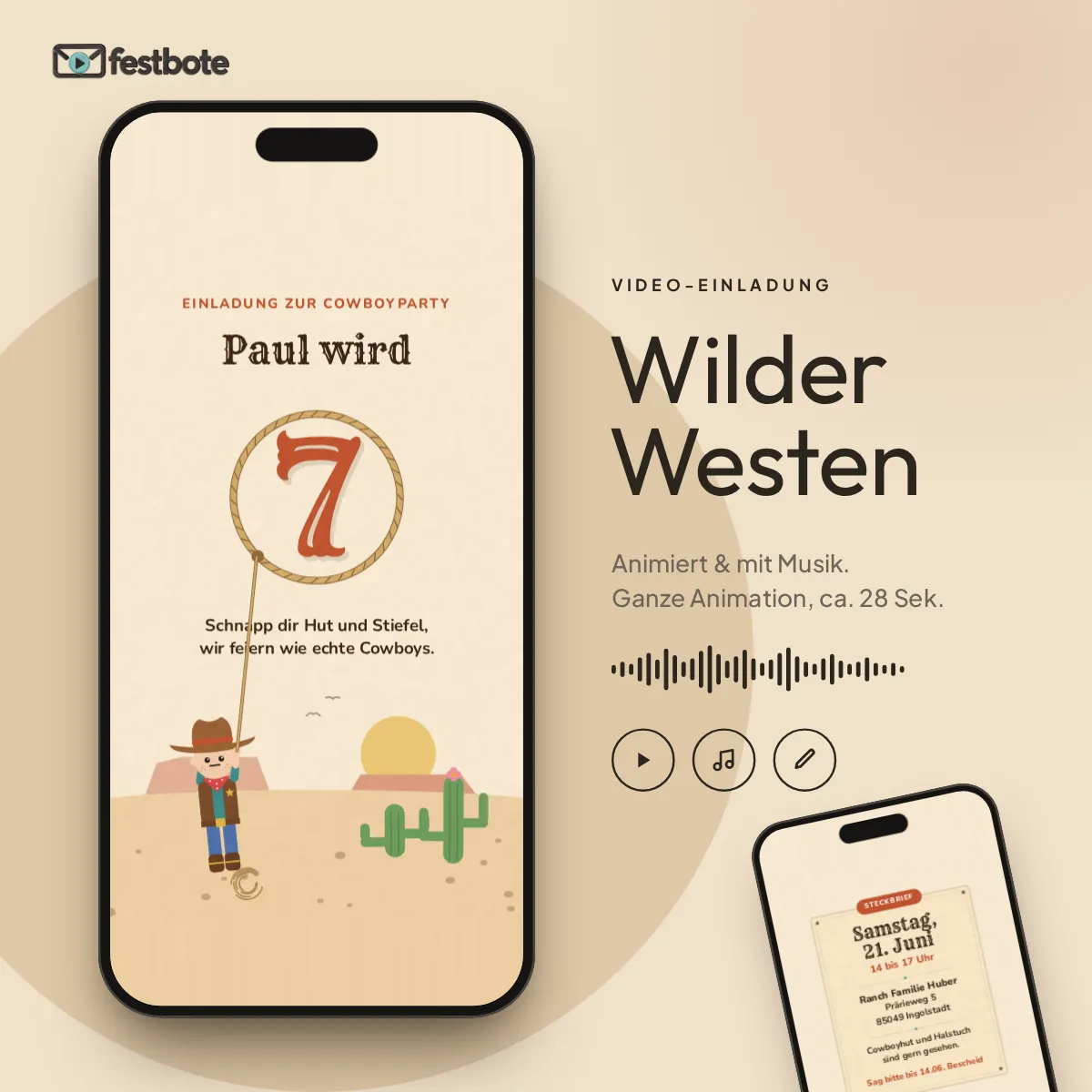 Wilder Westen: die Animation läuft in einem Handy, ca. 28 Sekunden mit Musik.